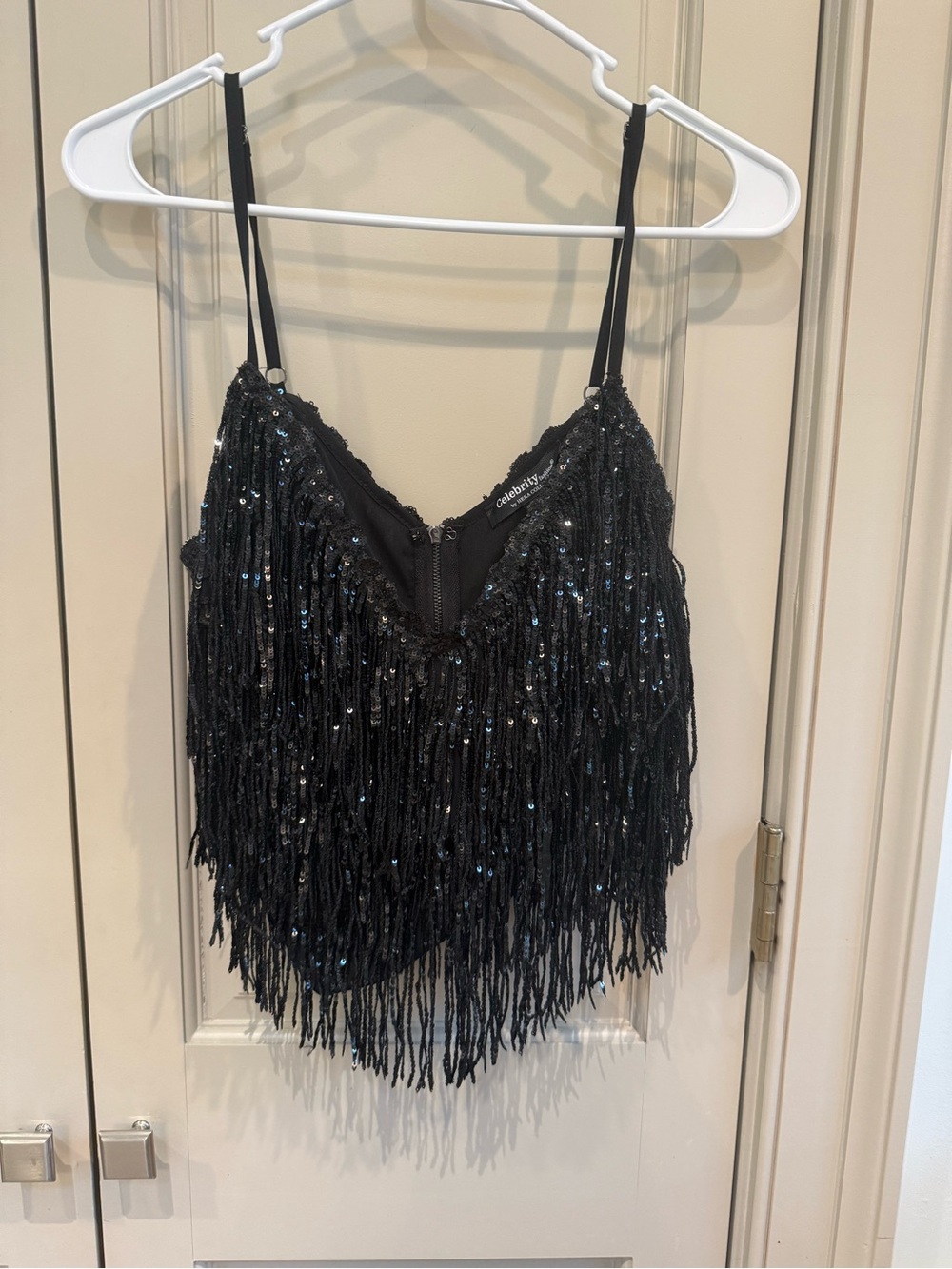 Black Sequin Fringe Camisole- Size Medium